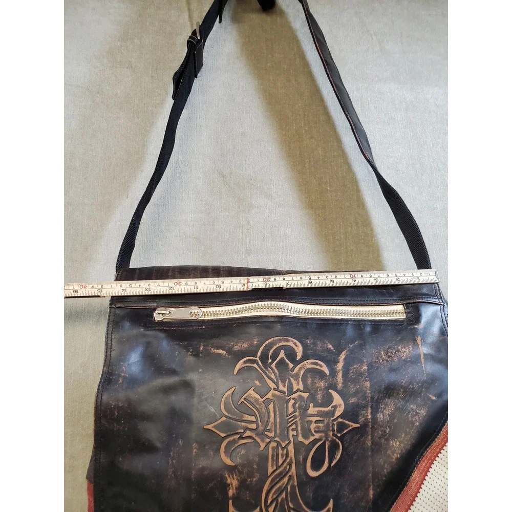 Wilsons Leather M. Julian Distressed Gothic Y2K Messenger Bag Black Brown Red